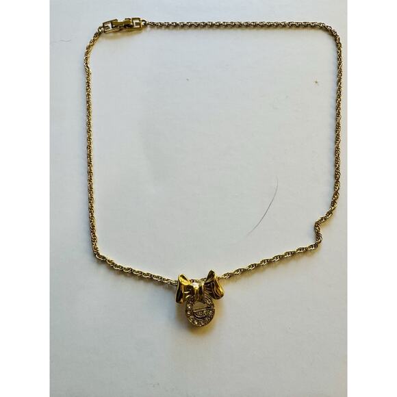 Vintage Givenchy Gold-Tone Bow Pendant Necklace with Rhinestones - Picture 1 of 5